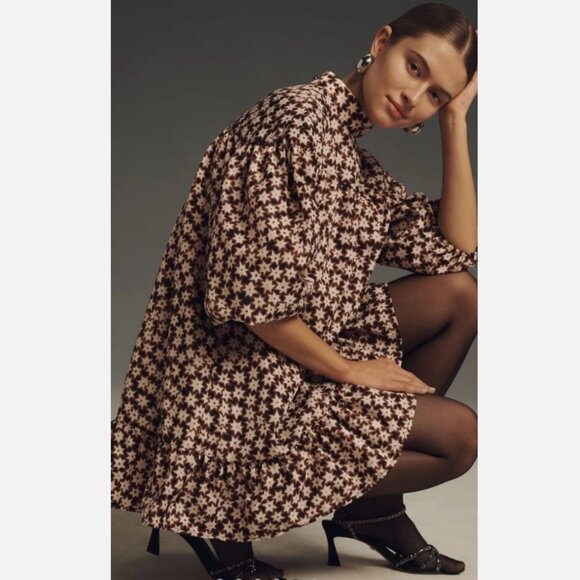 Brand New BY ANTHROPOLOGIE 3/4-Sleeve Mock-Neck Swing Mini Dress - Picture 10 of 11